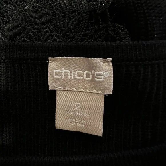 Chico's Black Size Large Lace Sleeve Pullover Sweater - Picture 6 of 8